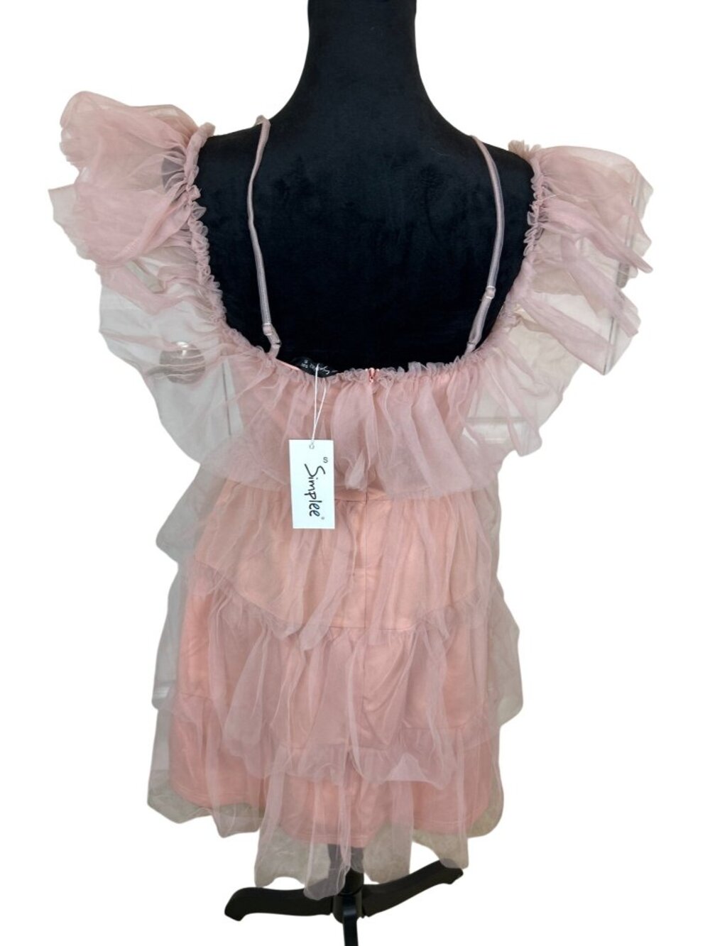 NWT Simplee Fairycore Princess Ballet Blush Pink Tulle Sz S Off Shoulder Dress - Picture 4 of 10
